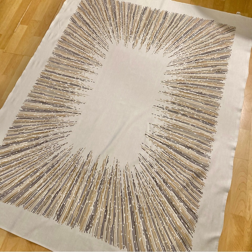Vintage MCM Midcentury Modern German European Cream Brown Rectangular Tablecloth